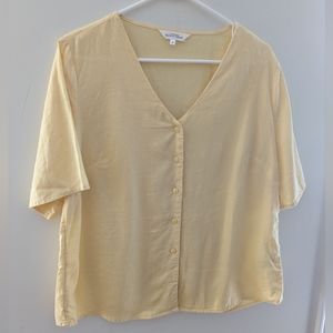 Northern Reflections Linen Blend Yellow Button Down Shirt V Neck Size M